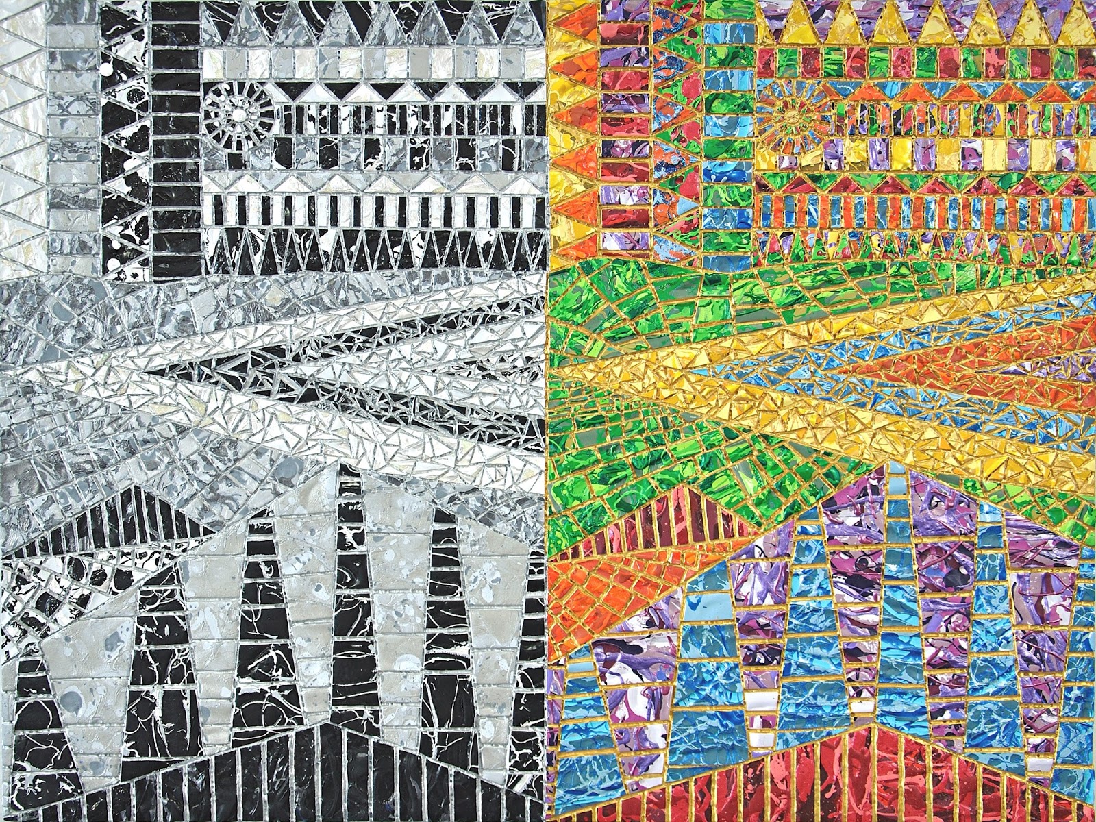 Escher day and night, 1938 not on view medium woodcut in black and gray, printed from two blocks dimensions image: Art M.C. Escher's 'Night and Day'